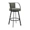 Armen Living Sandringham 26" Gray Faux Leather and Black Metal Swivel Bar Stool 721535762088 - alternate 1